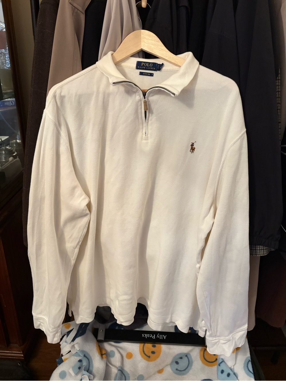 Polo by Ralph Lauren Cream Half‑Zip Long Sleeve Polo
